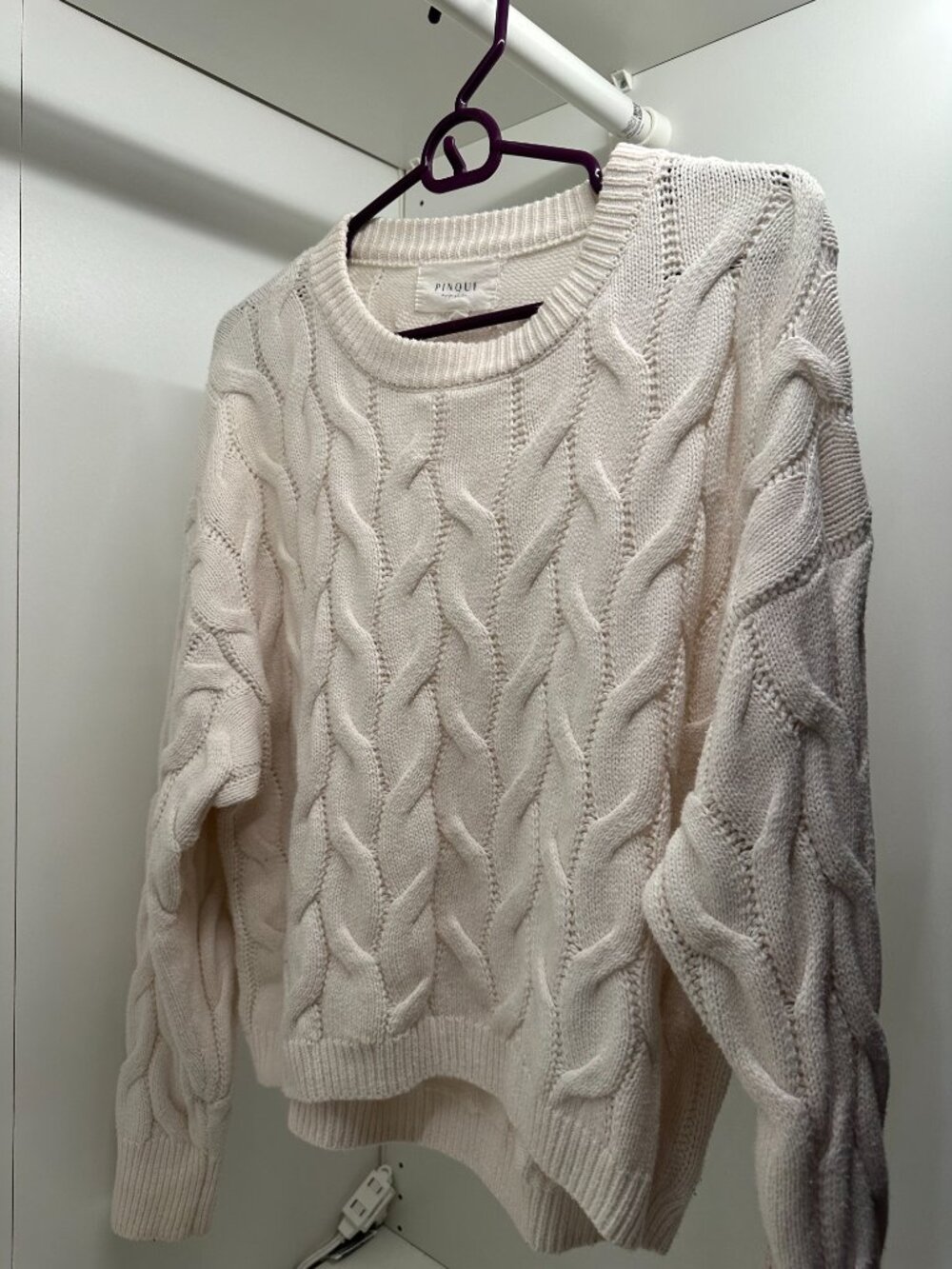 Pinque Design Studio Cream Cable Knit Pullover Sweater Crew Neck Size M - Picture 5 of 5